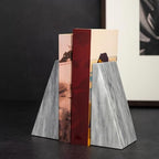Bey-Berk Harold Carrera Marble Bookends (Grey, Set of 2), 4" x 2.5" x 6" Wedge Book Ends, 6.45 lb Solid Stone Desk and Shelf Decor - color: Gray