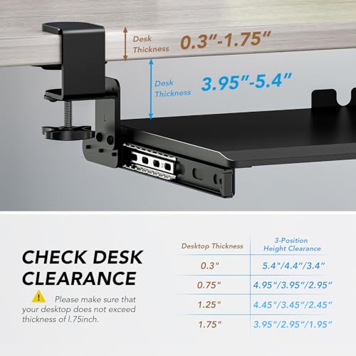 AX WABER Keyboard Tray Under Desk Pull Out with Extra Sturdy Adjustable C Clamp Mount System, 27.3 (32.5 inch Including Clamps) x 11 Inch Slide-Out Platform Computer Drawer for Typing, Black,AX01WB01 - color: Black, size: 32.5"x 11”Keyboard Tray