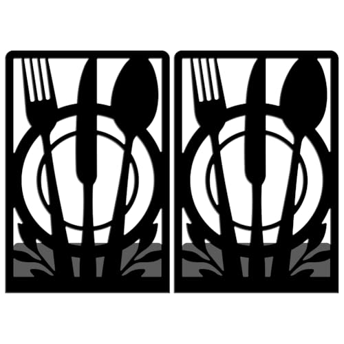 WADORN Kitchen Metal Decorative Bookend for Shelves 1 Pair, Heavy Duty Book Ends Non-Skid Books Holder Stand Black Book Support Stoppers for Cookbooks Desk Bookshelf Office Home, 5.3x4.3x7.9 Inch - color: Cutlery