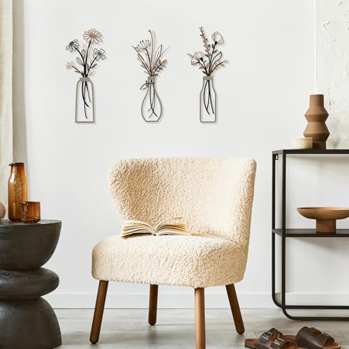Pigort 3 Pieces Metal Flowers Wall Arts - Rustic Farmhouse Style Décor Metal Wall Art Black Minimalist Flower Natural Themed Wall Decors for Home Bedroom Dining Room Housewarming (Brown) - color: Brown