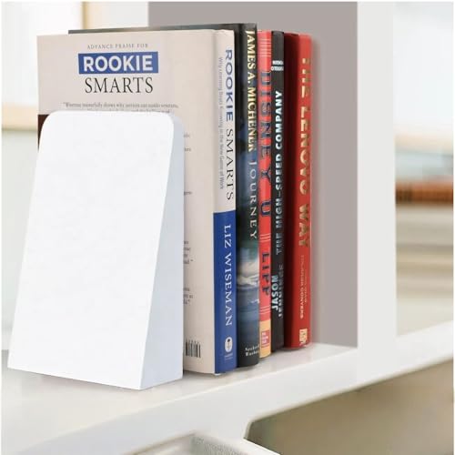 Modern White Wood Bookends - Decorative Book Stoppers for Bookshelves, Office & Home Decor - Sturdy Wooden Book Organizer (Set of 2)