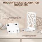 VFINE Withe Bookend 2-Piece, Tree Design Bookends for Shelves, Metal Book Ends for Desk, Decoration Stylish Bookshelf Bookends for Home Office School Supplies - style: White bookend 1 pair