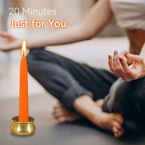 Mini Taper Candle Meditation Candles,Orange 20 Minute Prayer Candlestick Dripless Beeswax Candles with Brass Candle Holder for Yoga & Spiritual Rituals,30-ORA - color: MCBEE30PC-ORANGE
