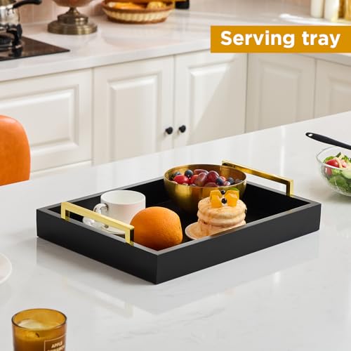 16"x12" Serving Trays with Handles, Black Decorative Serving Tray, Ottoman Trays for, Living Room, Bathroom, and Outdoors Decorative Trays (Black) - color: Black