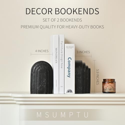 Decorative Bookends for Shelves, Set of 2 Book Ends for Heavy Books, Layered Arch Design Black Bookend - color: Black