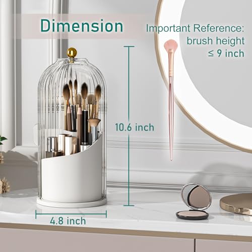 GAXmi Makeup Brush Holder with Lid Cosmetic Tools Organizer 360 Rotating Waterproof Dustproof Beauty Brushes Storage for Vanity, Transparent - color: Transparent