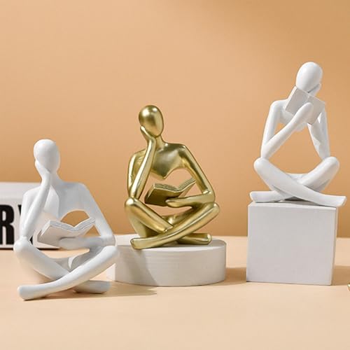 Jinkoozz Reading Women Statue, Thinker Sculptures, Abstract Art Ornament, Modern Aesthetic Figurine Decoration, Suitable for Home Living Room Bedroom Office Shelf Table Desk Bookshelf Decor - color: White Left, size: Small
