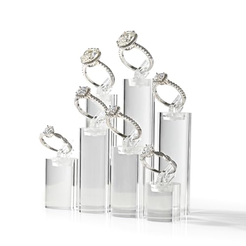 Oirlv Acrylic Jewelry Display Stand Ring Showcase Display Holder 7 PCS Rings Stand (Transparent) - color: Transparent