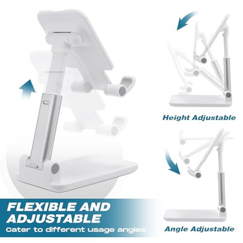 Wonderjune 12 Pcs Cell Phone Stand for Desk Phone Holder Stand Foldable Angle Height Adjustable Portable Holder Tablet for Office Travel Photography (White) - color: White