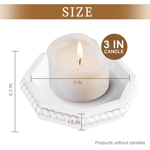 Candle Pedestal for Pillar Candle Set of 2, Rustic Round Wood Tray Beaded Risers, Farmhouse Wood Beaded Tray for Tiered Tray Candle, Mug Display Decorative, Table Centerpiece, Antique White - color: Rusticwhite-1, size: Set of 2