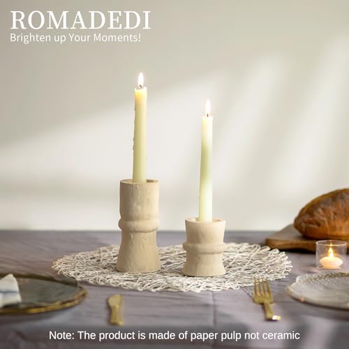 Romadedi Candlestick Holders Boho Decor: Taper Candle Holders Paper Mache for Living Room Modern Decorations White Candle Stick Dining Table Centerpiece Fireplace Home Decoration Beige - color: White