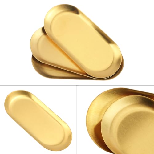 15 Pack 7 Inch Oval Stainless Steel Decorative Tray, Stainless Steel Tea Fruit Tray, 7 inch Gold Oval Trays for Bathroom Vanity, Jewelry, Perfume & Key Organizer (Gold) - size: 15 Pack 7 Inch