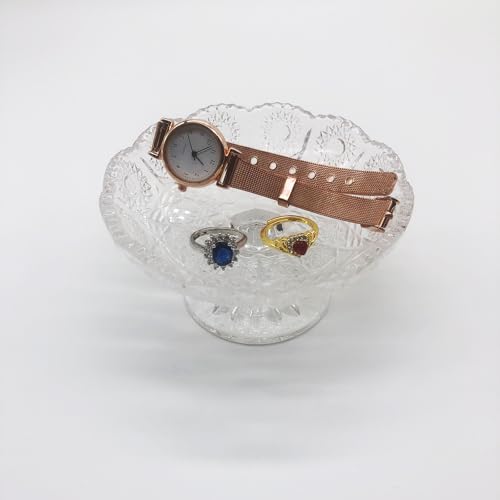 Small Flower Ring Dish Jewelry Tray, Glass Jewelry Dish, Crystal Ring Holder Jewelry Plate Dish, Nightstand Decor Clear Jewelry Bowl Dish for Earrings,Vanity Decorative Tray Trinket Dish Gift