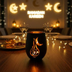 Black and Gold Ramadan Decorations for Home, Artistic Calligraphy Glass Tealight Candle Holder, 4.72" Eid Mubarak Table Decor, Luxury Islamic Votive Gift for Ramadan Kareem, Iftar Centerpiece