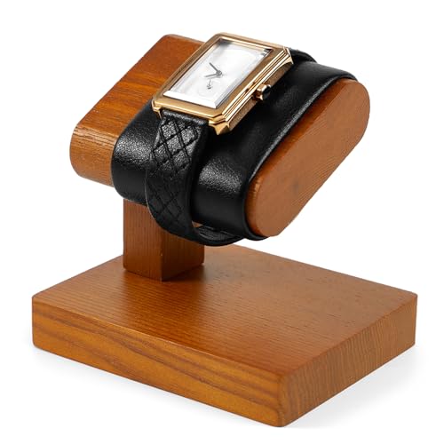 Solid Wood Watch Display Stand T-bar PU Leather Watch Stand Holder Organizer For Men And Women Wristwatch, Bracelet, Storage Display Rack (Black) - color: Black, size: Single Slot