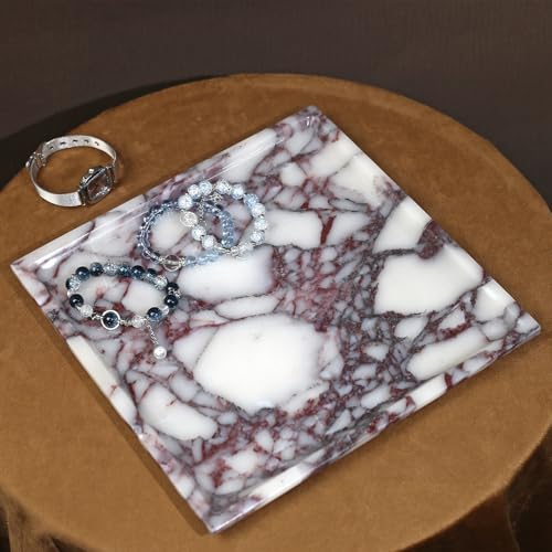 Natural Marble Tray, Coffee Table, Food, Fruit, Paper Cup, Cake Display, Coffee bar, Family Gatherings, Seasonal Holiday Decoration Tray(Viola-Square-9.8"x9.8"x0.7") - color: Viola-square-9.8"x9.8"x0.7"