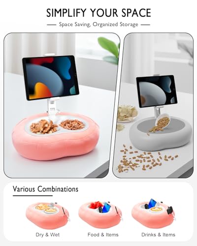 Tablet Pillow Stand, Compatible with 4.7"-12.9" Kindle, iPad, Phone/Tablet, Google, 360° Rotating Phone Holder for Bed, Detachable Bowl, Reading and Relaxation on Bed, Pink, Small (Velvet Pillow) - color: Pink