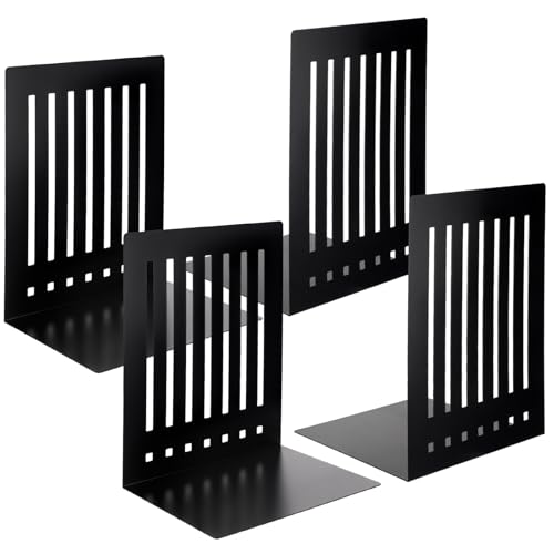 4 Pcs 8 Inch Heavy Duty Bookends Non-Skid Base Large Heavy Duty Book Ends Stopper for Office Books Vinyl Records Shelves Binders (Black) - color: Black, size: 8 Inch