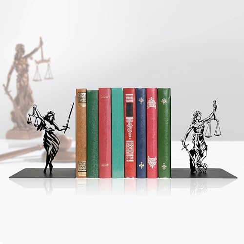 Lady Justice Statue Bookends - Metal Scales of Justice Decor for Law Office, Lawyer Gifts, Bookshelf or Desktop, 4.7x4.7x6 Inch Rustic Lawyer Office Decor