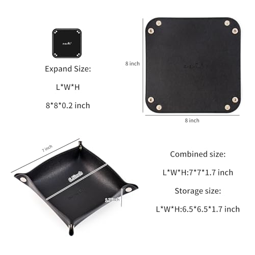 SANQIANWAN PU Leather Arc Edge Jewelry Valet Tray for Man and Women, Portable Mini Entryway Table Tray Bedside Nightstand Desk Tray Small Travel Dish Plate for Key,Wallet,Watch,Coin (Black) - color: Black