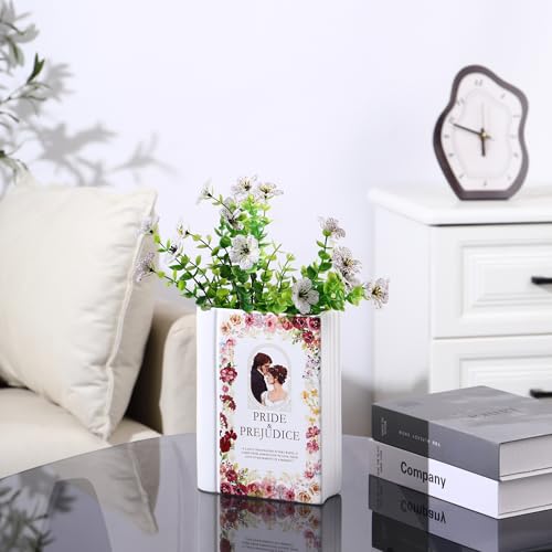 Ceramic Book Vase for Flowers, Book Flower Vases White, Book Shaped Vase, A Book About Flowers Vase, Decorative Ceramic Vases for Home, Office, Dining Table(Pride) - color: Pride&prejudice, size: Ceramic-7.8"