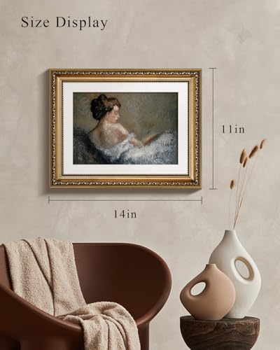 VIYYIEA Gold Framed Wall Art Canvas Print Home Decor Portrait Wall Art Sitting Woman Vintage Decor Room Aesthetic Mid Century Lady Elegant Farmhouse Painting Wall Decor for Bedroom Bathroom 11x14in - color: Figure Crouching, size: 14"L x 11"W