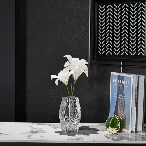Glacier Series Crystal Vase 6.3-inch High, Modern Crystal Home Office Decor for Living Room Dining Table Centerpieces, Birthday and Wedding - size: Large