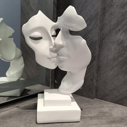 Couples Kiss Sculpture,White Thinker Resin Statue Ornaments,Silence is Gold Abstract Art Figurine,Abstract Style Sculptures,Living Room Desk Decorations,Bookshelf Decorative Objects - color: White