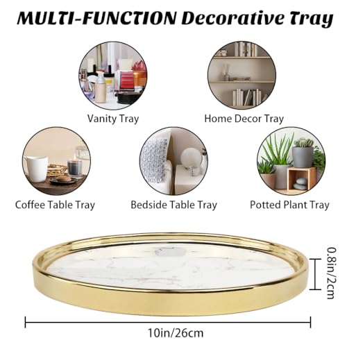 Vanity Perfume Round Decorative Storage Tray - White Circular Organizer for Bathroom, Bedroom Countertop - Dresser Tray for Perfume, Lotion Bottle, Cosmetics - color: White, size: 10.2"