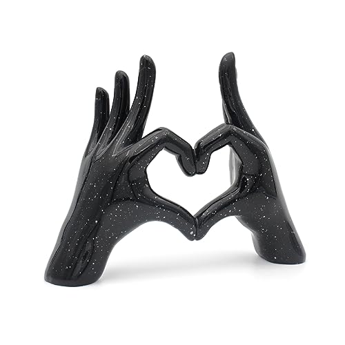 Accessoryway Black Heart Hands Decor Sculpture,Small Love Finger Gesture Decorative Sculpture for Wedding Dresser Shelves Desktop Knick Knacks Home Decor & Ring-Holder Display Stand - color: Black