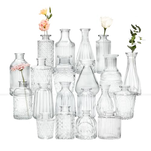 Clear Glass Bud Vases Set of 20,Small Flower Vases for Wedding Centerpieces,Mini Bud Vases in Bulk Amber Glass Vase for Table Decoration,Home Decor - color: Clear-20pcs