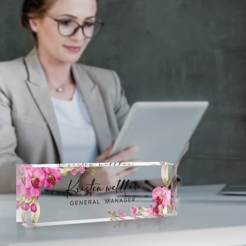 Custom Desk Name Plate Personalized, Acrylic Name Plate for Desk, Office Desk Decor for Women and Men, Employee Appreciation Gifts Office Gifts for Boss, Manager, Teacher, Nurse (Butterfly Orchid) - color: Butterfly Orchid