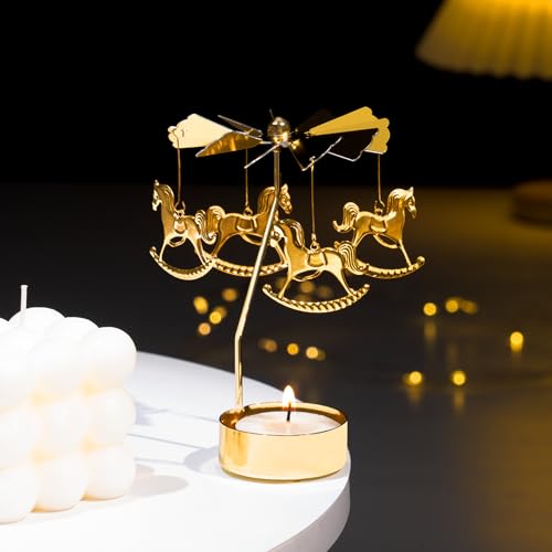 Spinning Candle Holder, Gold Tea Lights Candle Holder Carousel Candle Spinner, Rotating Metal Candle Holders for Table Centerpiece Carousel Tealight Holder for Christmas Festival Home Decor - color: Carousel