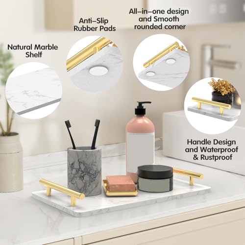 XZHXFX Guest Towel Holder Tray for Bathroom,Marble Slab with Handles -Napkin Holder for Kitchen - Bathroom Tray (Gold,Large) - color: Gold, size: 13" x 7.1" x 2"