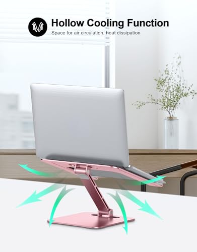 RIWUCT Foldable Laptop Stand, Height Adjustable Ergonomic Computer Stand for Desk, Aluminum Portable Laptop Riser Holder Notebook Mount Compatible with MacBook Pro Air, HP, Dell 10-16"(Rose Gold) - color: Pink