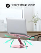 RIWUCT Foldable Laptop Stand, Height Adjustable Ergonomic Computer Stand for Desk, Aluminum Portable Laptop Riser Holder Notebook Mount Compatible with MacBook Pro Air, HP, Dell 10-16"(Rose Gold) - color: Pink