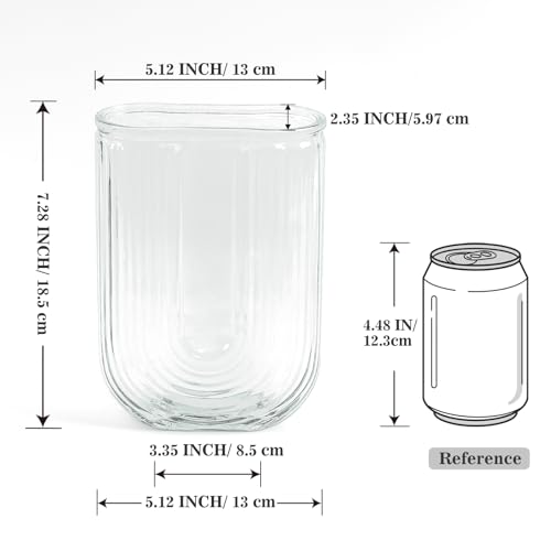 Clear Glass Vase for Flowers, U Shaped Ribbed Flower Vase for Centerpieces, Bouquet, Home Deco Vases 7.28 Inch, Modern Boho Glass Vases for Living Room, Bedroom, Wedding, Housewarming Gift - color: Clear