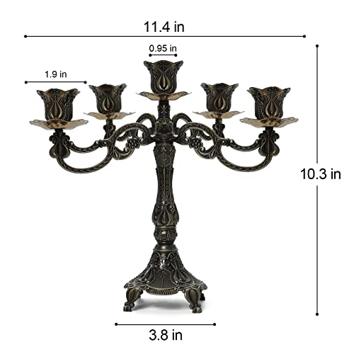 5-Candle Metal Candelabra 10.3 Inch Tall Candlestick Candle Holders for Home Decor Wedding Christmas Church Halloween Party,Bronze Tulip - color: Bronze-tulip