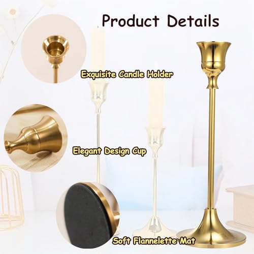 6Pcs Candlestick Holders,Brass Gold Metal Taper Candle Holder for Pillar Candles Sticks Holder for Wedding Fireplace Table Centerpiece Mantel Housewarming Gift - color: Gold