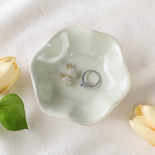 Green Lotus Leaf Shape Ring Jewelry Dish Holder,Small Trinket Jewelry Tray,Decorative Jewelry Plate Bowl,Key Bowl,Mothers Day Birthday Engegament Gifts for Women Mom Friends,Ceramic - color: Lotus Green