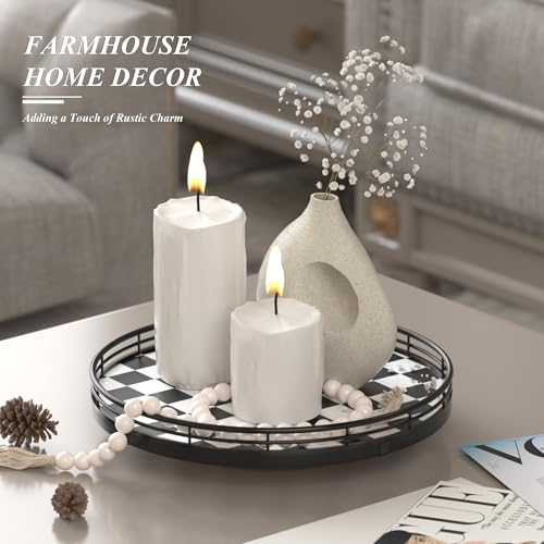 Black and White Kitchen Lazy Susan Turntable – Checkered Round Decorative Tray, 10” Table Top Oak Wood Lazy Susan for Cookies, Dining Table Organizer, Small Kitchen Table Centerpiece - color: Black & White, size: 10 inches