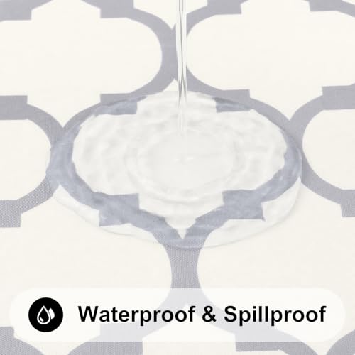 Smiry Round Picnic Tablecloth, Waterproof Elastic Fitted Table Covers for 57" - 68" Tables, Wipeable Flannel Backed Vinyl Tablecloths for Camping, Indoor, Outdoor, Beige & Grey - color: Beige & Grey, size: For Up To 57"-68" Round