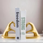 1Pair/2Piece Gold Heart Hands Book Ends, Non-Slip Heavy Duty Bookends for Shelves, Unique Sculptural Book Stopper for Home Bedroom, Living Room & Office Desk Decor