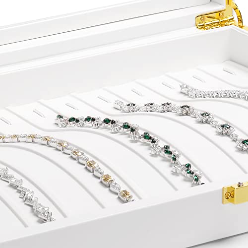 Oirlv White Leather Acrylic Lid Jewelry Necklace Organizer Box Necklace Bracelet Display Holder Case Drawer Insert Women Gift - color: White, size: 13 Slot