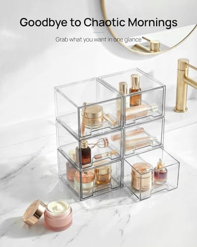 Vtopmart 6 Pack Small Clear Stackable Storage Drawers,Acrylic Bathroom Makeup Organizer,Plastic Storage Bins For Vanity, Undersink, Kitchen Cabinets, Pantry, Home Organization - style: 6pack-Clear