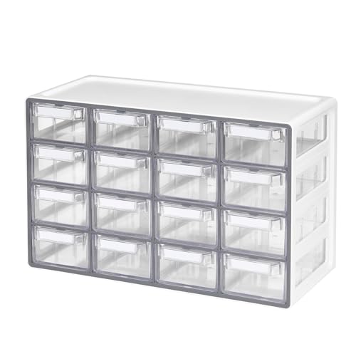 Blue Ginkgo Medium 16-Drawer Cabinet – Stackable Clear Organizer for Hardware, Beads, Plastic Bricks, Office, and Craft Storage (Made in Korea, Gray) - color: GREY, size: 16 Drawer