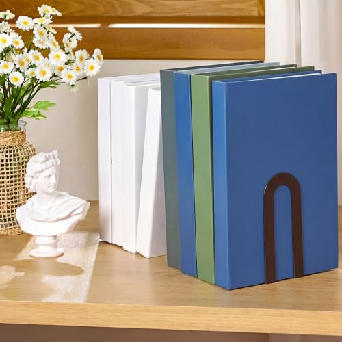 Chunful 12 Pcs Modern Metal Book Ends for Shelves Decorative Small Bookends Book Shelf Organizer Minimalist Design Stopper to Hold Books for Home Office (Bronze,5.5 * 3.75 * 2.25inch) - color: Bronze, size: 5.5*3.75*2.25inch