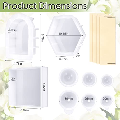 Potchen 3 Pcs Large Silicone Molds for Resin Activity Hexagon Glossy Deep Square Molds with 3 Pcs Round Epoxy Resin Patterns for Flowers Preservation DIY Making (Arch Style) - style: Arch Style