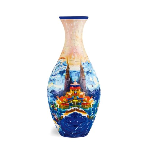 3D Puzzle Vase Unique Flower Vase for Adults Made by 160 Curved Plastic Puzzle, Relax Puzzles for Adults, DIY Jigsaw Creative Gift for Parents & Housewarming - color: Castle