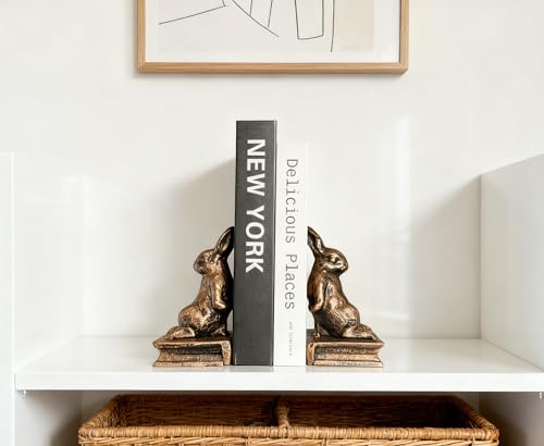 2 PCS Rabbit Decorative Bookend Set Cast Iron Vintage Heavy Duty Book Ends for Shelves for Home, Office Desk, Living Room (Back-to-Back Rabbits) - color: Back-to-back Rabbits
